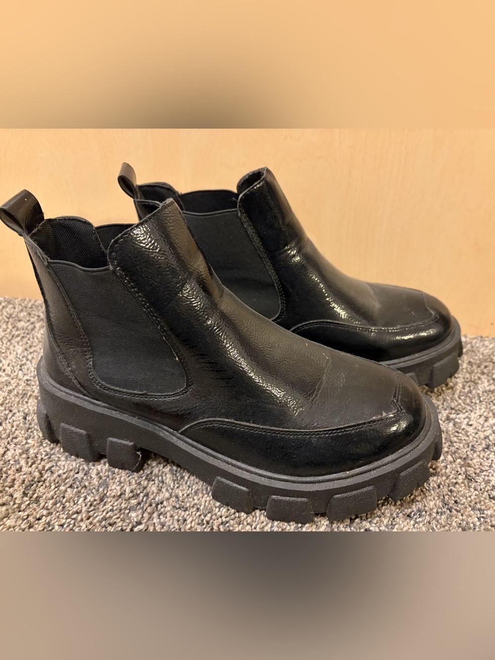 Women’s Black Chelsea Lug Sole Ankle Boots
